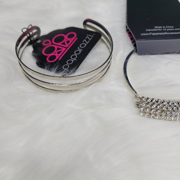 Nwt Paparazzi Silver Studded Necklace Bracelet Set - Picture 4 of 5